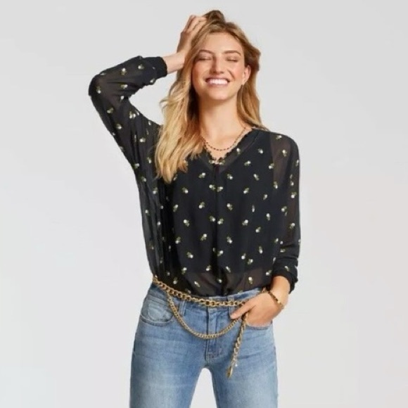 CAbi Tops - CAbi Algeria Floral Embroidered Sheer Blouse, SZ S EUC!